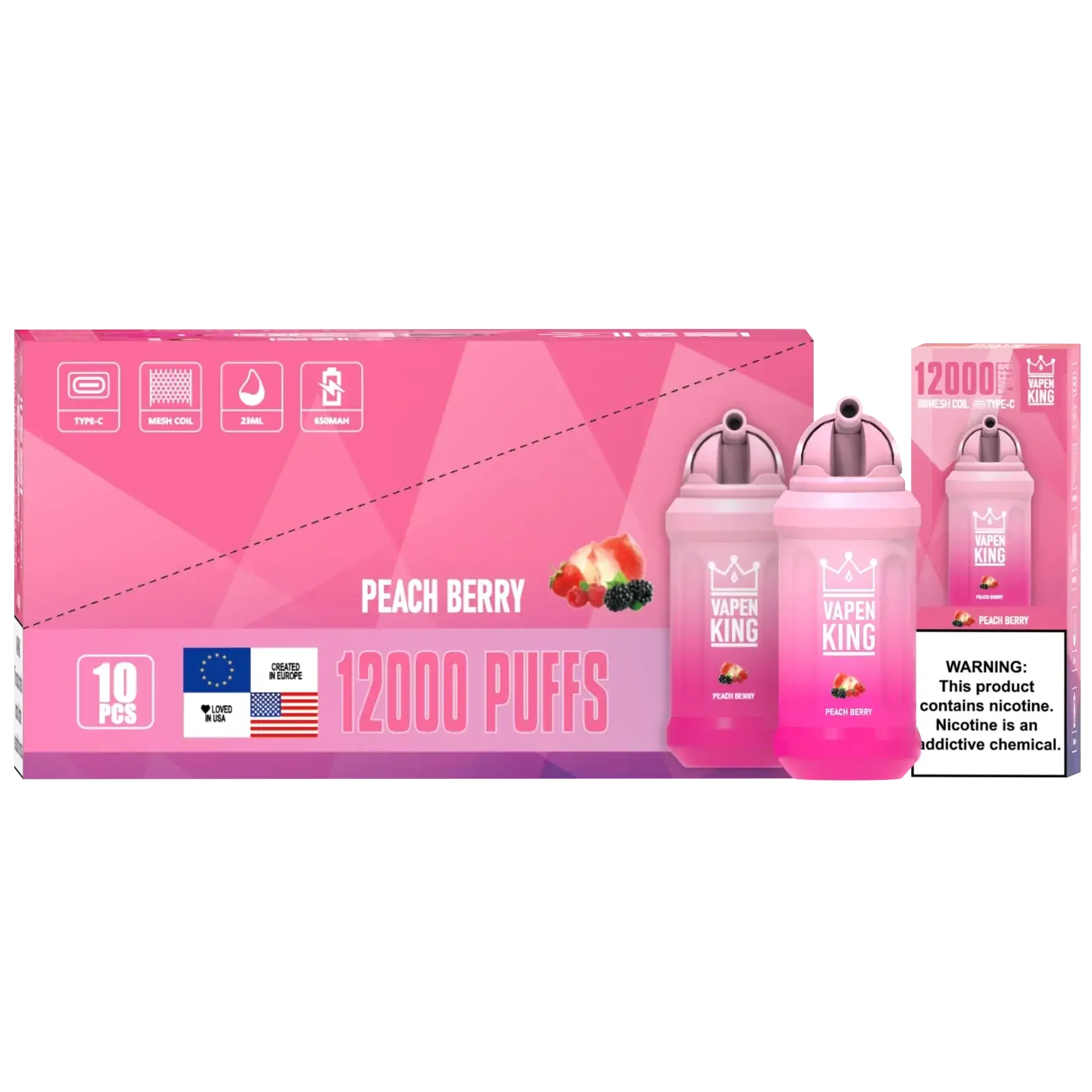 Puff 12000 Vapen King Peach Berry - PACK 10