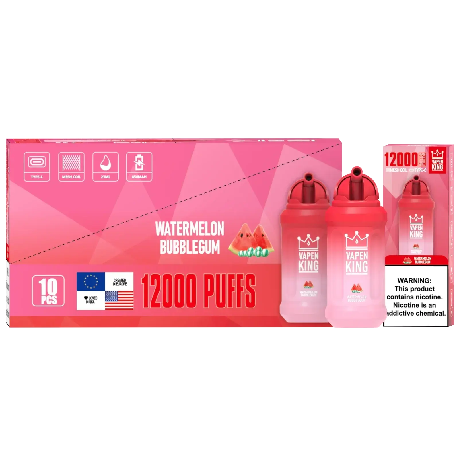 Puff 12000 Vapen King Watermelon Bubble Gum - PACK 10