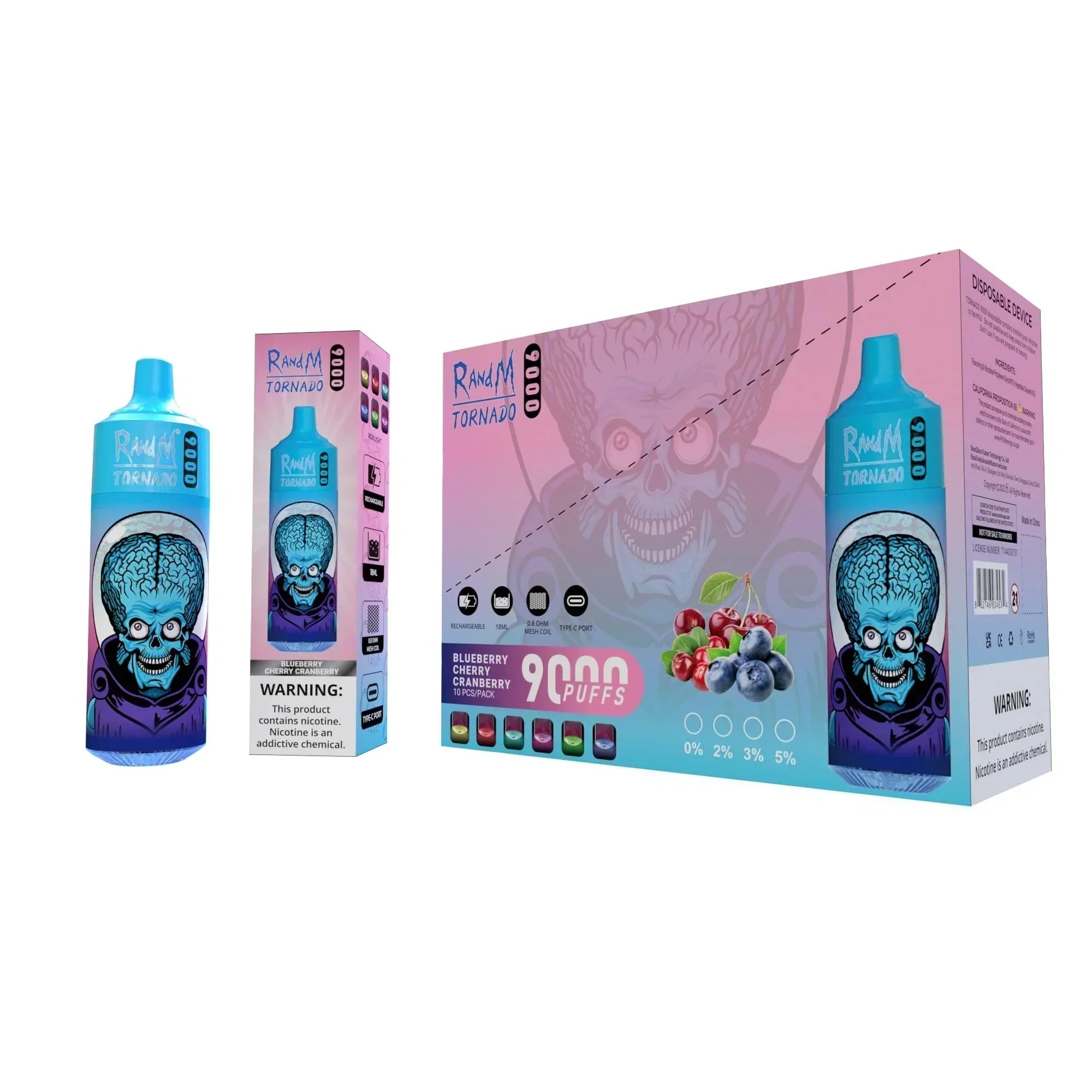 Puff 9000 RandM Tornado Blueberry Cherry Cranberry  - PACK 10